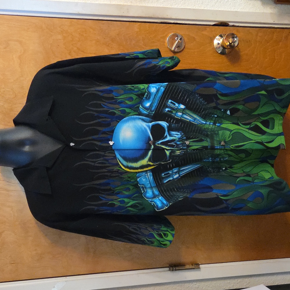 Vintage Dragonfly Button Down Biker Skull Shirt Size XXL